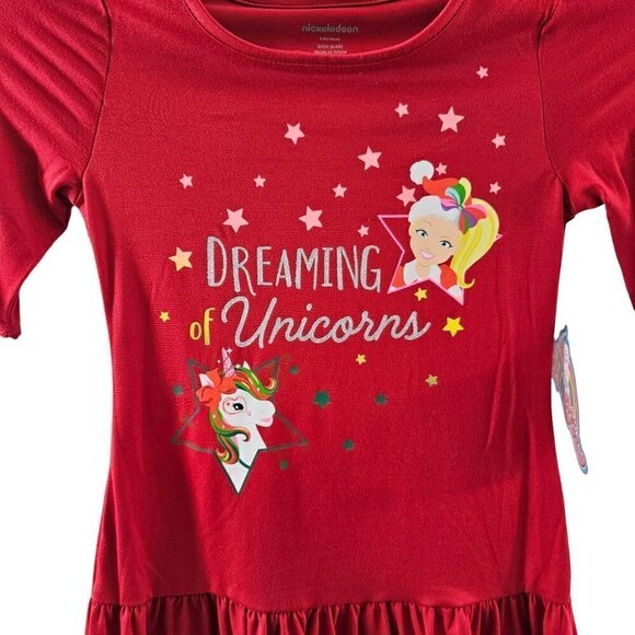 Nickelodeon JoJo Siwa Girls Christmas Holiday Red Dreaming of Unicorns Dress NWT - Picture 15 of 16